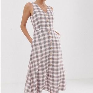 ASOS Mango Button Front Gingham Dress in Red